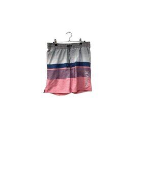 Hurley Mens L Pink & Gray Striped Swim Shorts Trunks Drawstring Stretch Lining